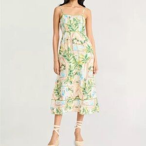 The Good Journey Piping-Trim Postcard-Print Midi Dress | Size 6